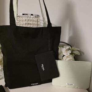 Prada Black and Cream Tote with Pouch